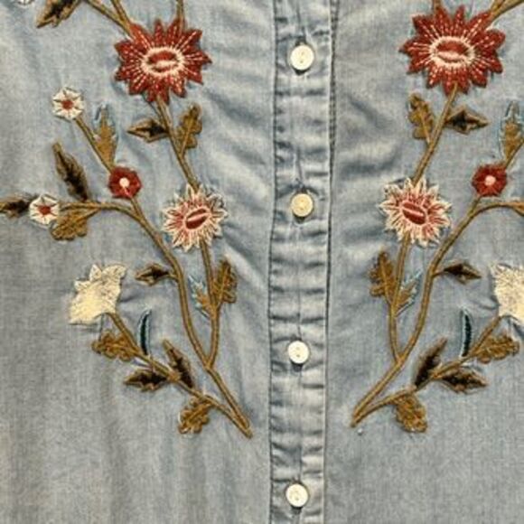 TERRE BLEUE Women’s Sleeveless Dress XL Blue Embroidered Floral Button Front - Picture 4 of 11